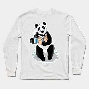 Panda Drinks Coffe And Reading Book Long Sleeve T-Shirt